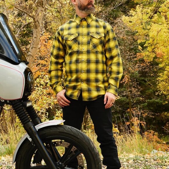 Dixxon Flannel Shirt Parham Panhead J&P Cycles Yellow Black Plaid NWOT NEW Large - Picture 1 of 16